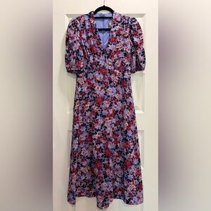 Vince Camino Short Sleeve Pebble Crepe Floral Midi Dress